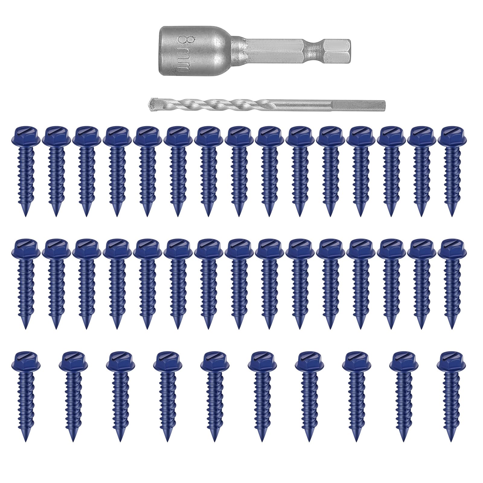 Oxxggkao Multicolor 40Pcs Masonry Screws Fixing Hardware Hexagonal Head Concrete Screw Anchors With Drill Bit & Driver Easily To Install Anchors With Drill Bit & Driver