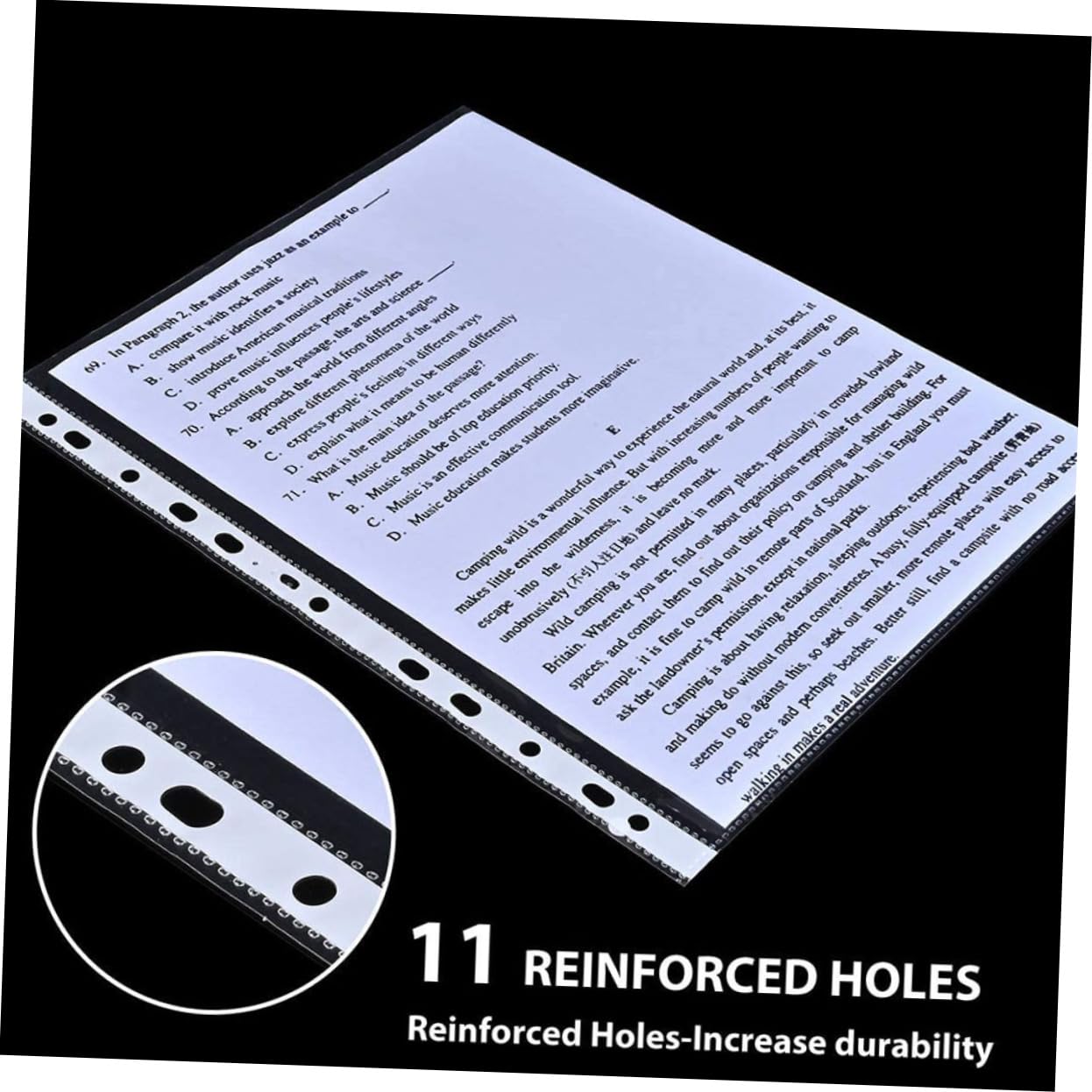 Protectores de Hojas A4 Perforados de 11 Agujeros PP 200 Piezas