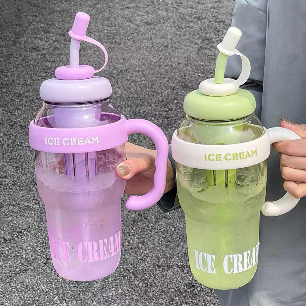 Kawaii Water Bottle with Straw and Handle, 40oz Cute Large Capacity Water Bottles,1200ML Summer Water Bottle Straw Cup for Women/Teen Girl/School (Dream Purple)