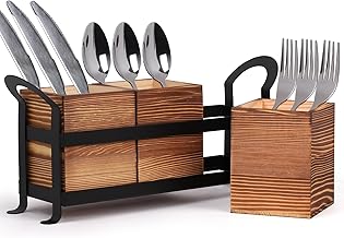 lalago 3-Piece Cutlery Tray Wood Metal Cutlery Holder Wood for Table, Wooden Cutlery Metal Frame, Cutlery Basket, Spoon Holder, Cutlery Table Organiser, Cutlery Stand, Dining Table Decoration for