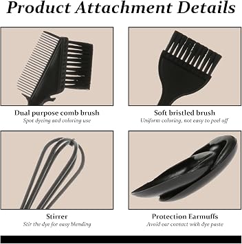 Professional 5pieces Hair Coloring Kit Double Sided Brushes and Bowl Earmuffs Applicator Set for Easy and Neat Hair Color