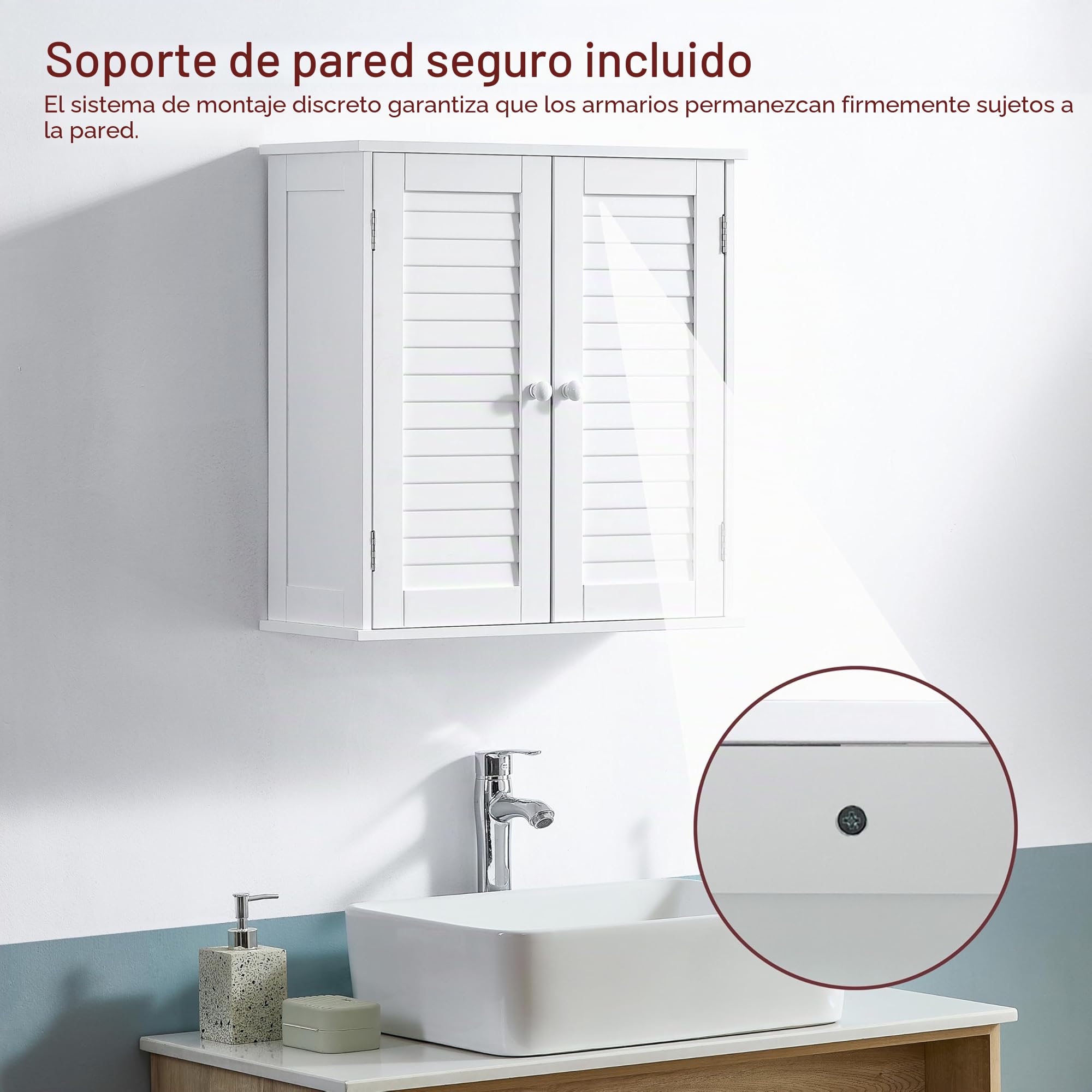 Mueble de baño de Home Discount® de Madera con Rejilla, con Puertas Dobles, para Montar en Pared, Color Blanco