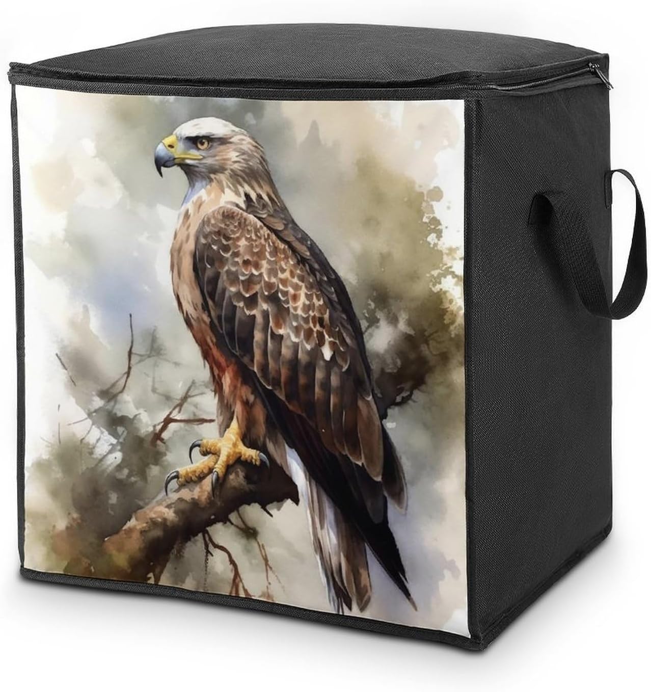 Quilt Storage Bag,Watercolor Of Hawk Sitting In The Tree Printed Large Foldable Storage Container Portable Travel Storage Bag for Blankets, Quilts, Clothes, Comforter, Bedding And Pillows