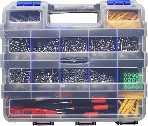Miniatura 7 de TMYIOYC Caja organizadora de tornillos, organizador portátil de piezas pequeñas, 34 compartimentos, organizador de herramientas de doble cara con
