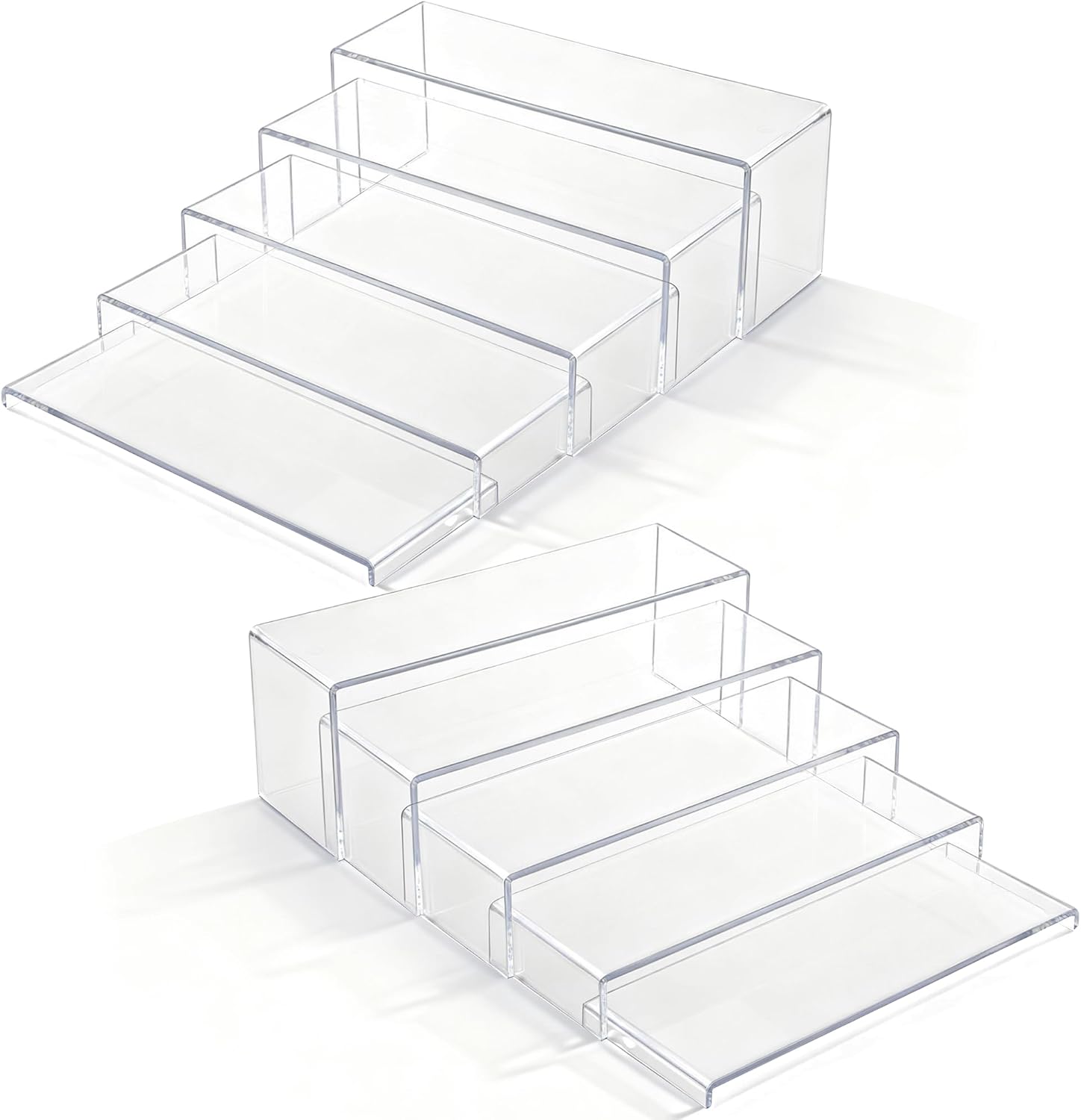 Large Acrylic Display Risers, 2 Set - 10 Pack Collectibles Display Shelf, Acrylic Risers Display Stands for Show Figures, Cupcake, Perfume, Jewelry, Toys(12.4”L~12”L~11.6”L~11.2”L~10.8”L)