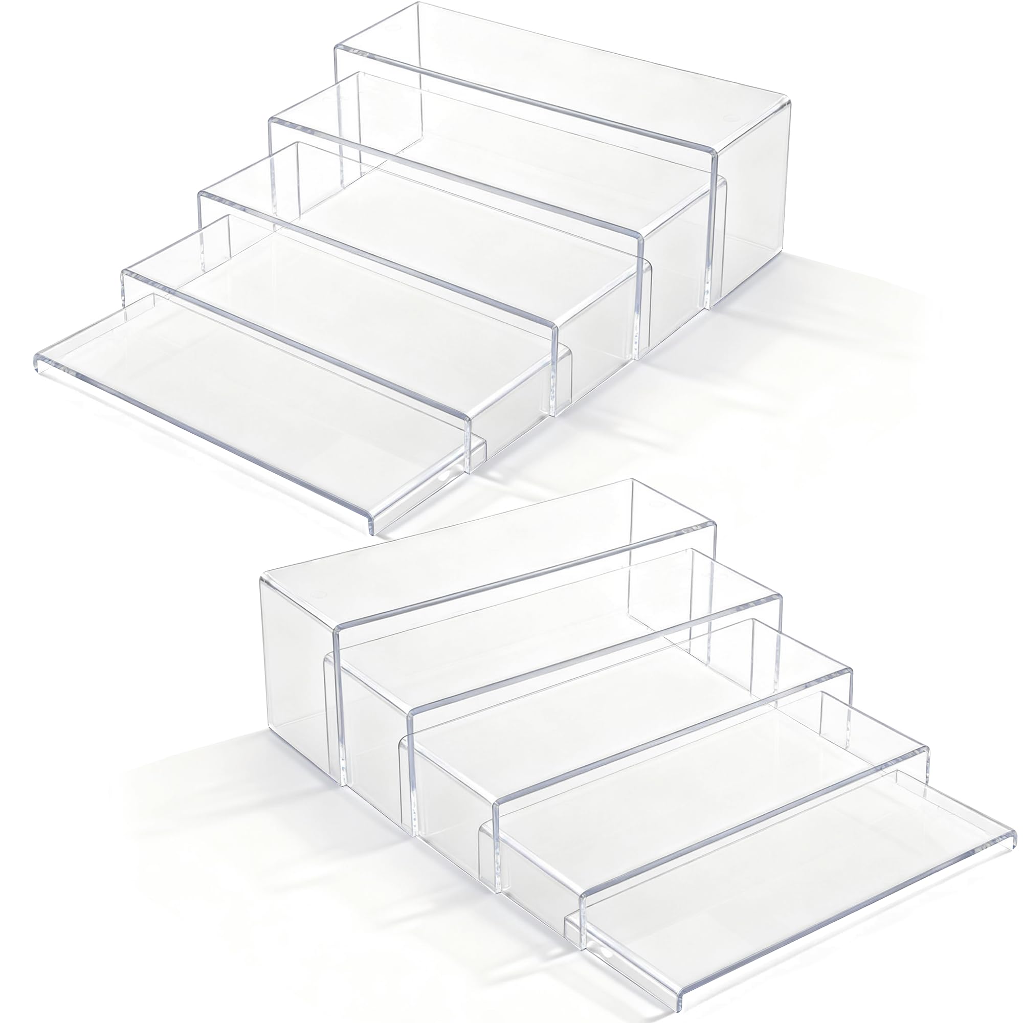 Aminigram Large Acrylic Display Risers, 2 Set - 10 Pack Collectibles Display Shelf, Acrylic Risers Display Stands for Show Figures, Cupcake, Perfume, Jewelry, Toys(12.4”L~12”L~11.6”L~11.2”L~10.8”L)
