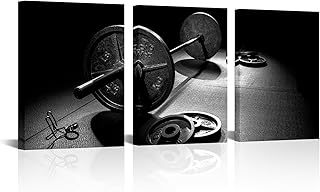 SkenoArt 3 Piece Weightlifting Wall Art Gym Training Painting Poster Prints on Canvas Black White Modular Dumbbells Pictures Art for Bedroom Bathroom Home Wall Decor Easy to Hang
