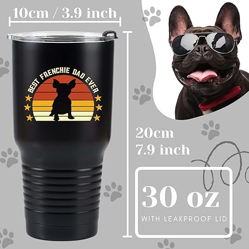 Miniatura 4 de Onebttl Regalos de bulldog francés, regalos franceses, taza de viaje negra de 30 onzas, vaso aislado - Frenchie Dad