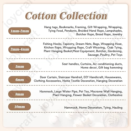 Miniatura 5 de joycraft Cuerda de macramé, cuerda de algodón color off white, 6 mm x 32 yardas de cuerda de algodón natural color blanco, cuerda de algodón