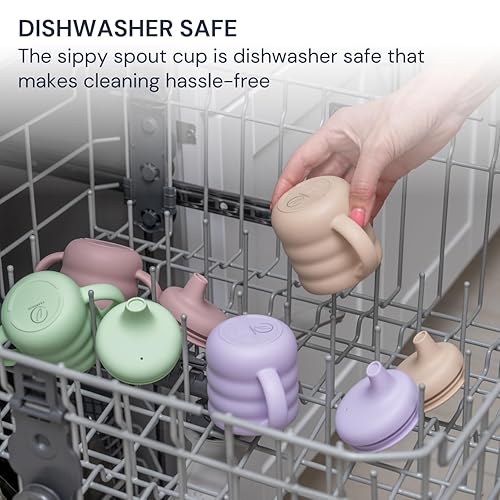 Miniatura 9 de Lindo vaso de silicona 2-1 con tapón, 5.4 onzas a prueba de derrames, para bebés de 6 meses en adelante, con asas Dbl, cuerpo ranurado y popote en