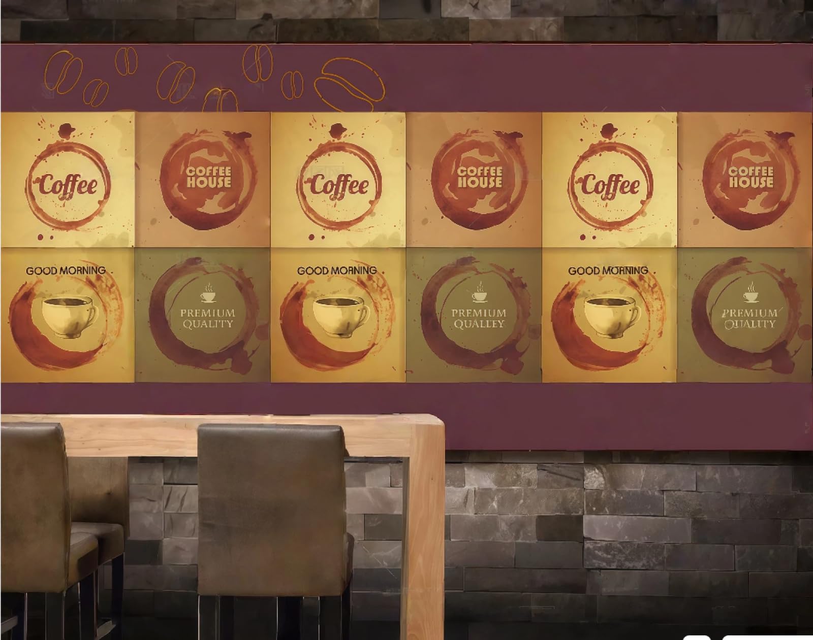 XDOUBAO Wallpaper Simple and Fashionable English Coffee Theme Dessert Bakery Shop Afternoon Tea Coffee Shop Background Mural Western Restaurant Wallpaper,3D,350x245cm
