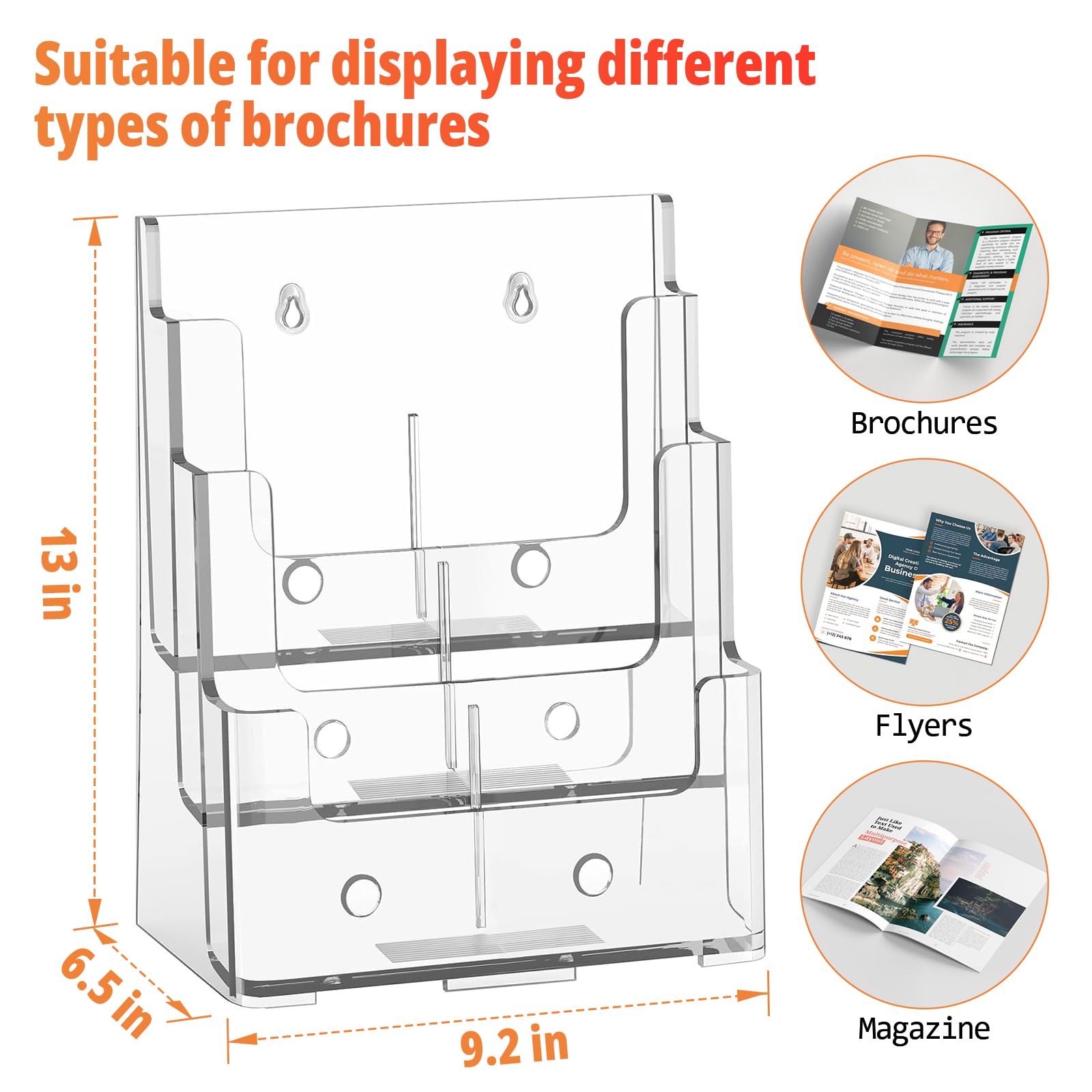 2x Acryl-Prospekthalter 21,6x27,9 Cm – 3 Etagen, Mit Abnehmbarer Trennwand