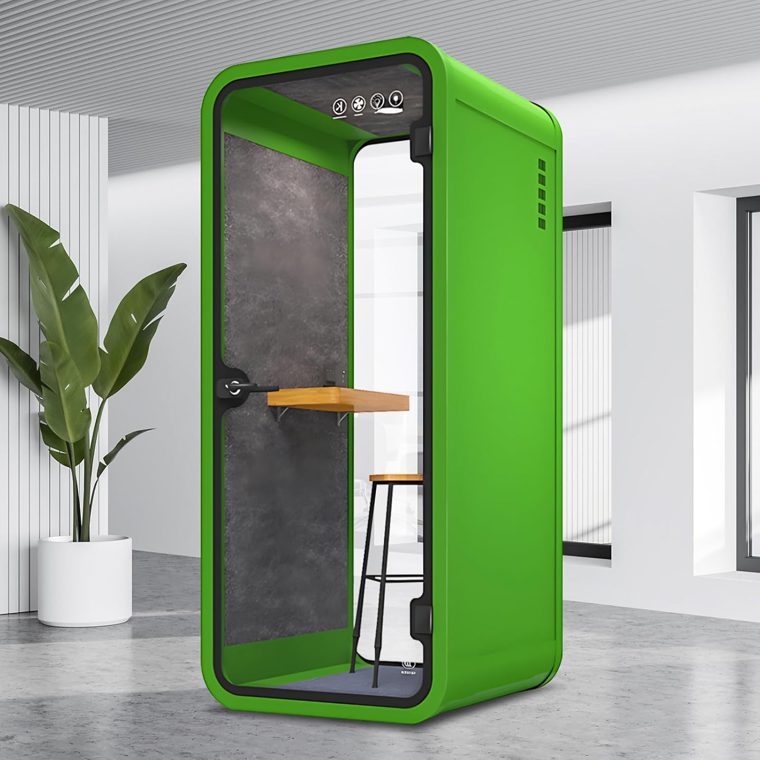 Office Sound Booth with Audio Privacy - Luxurious Office Pod with Curved Corner Design&Small Table,Soundproof Booth Includes Honeycomb Aluminum Panel,Fans,Socket,Lighting (39IN)