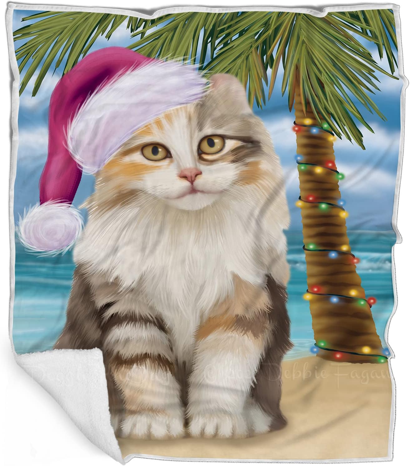 Doggie of the Day American Curl Cat Blanket - Christmas Summertime Beach - Super Soft & Warm Pet Theme for Sofa or Bed, Warm Fleece, Sherpa or Woven Material, BLNKT87026 (50x60 Woven)