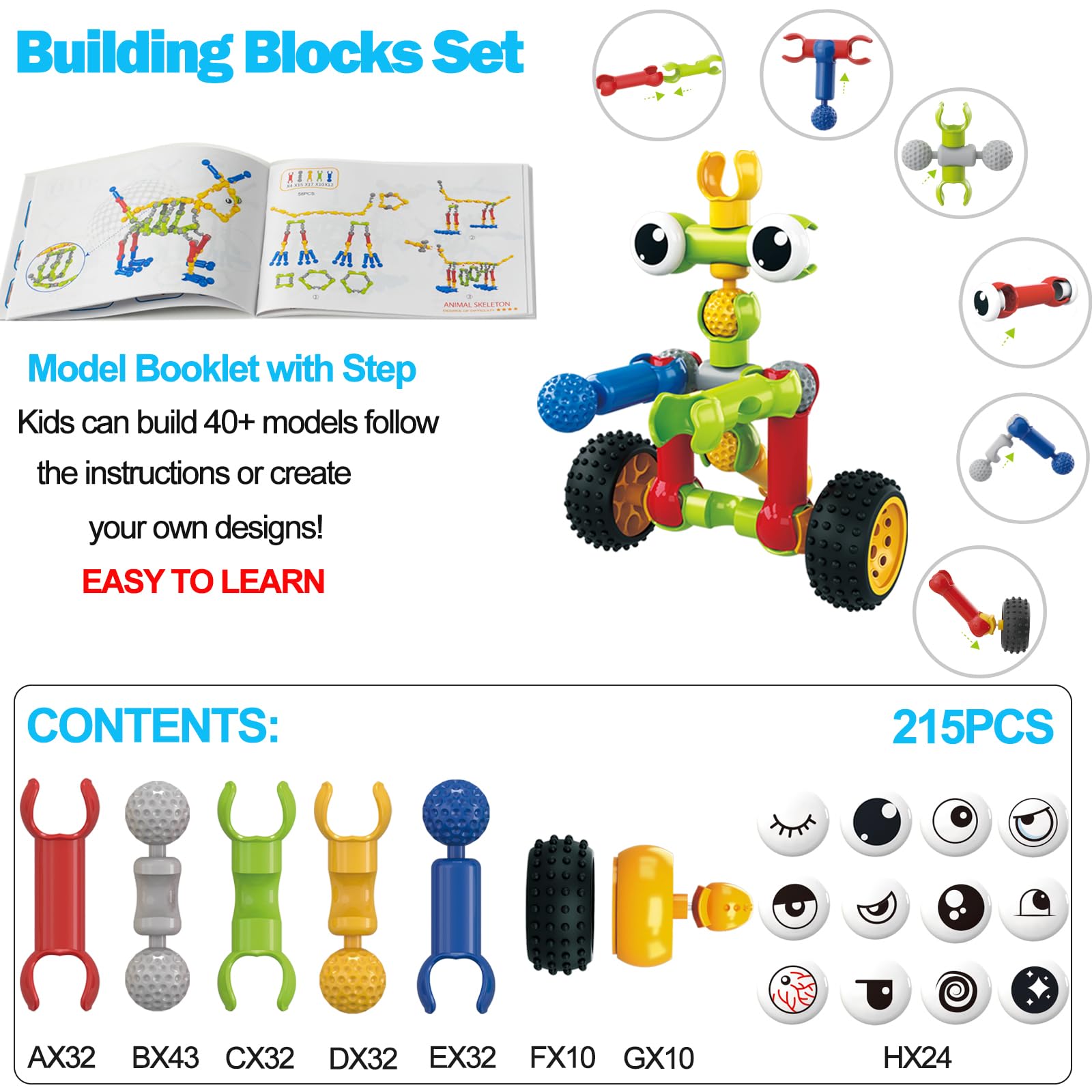 Afomida 215 PCS Creative Building Blocks Playset Toy, Featuring Storage, Includes Dinosaur, Robot, Car, Spider, Dog Figure - Image 2