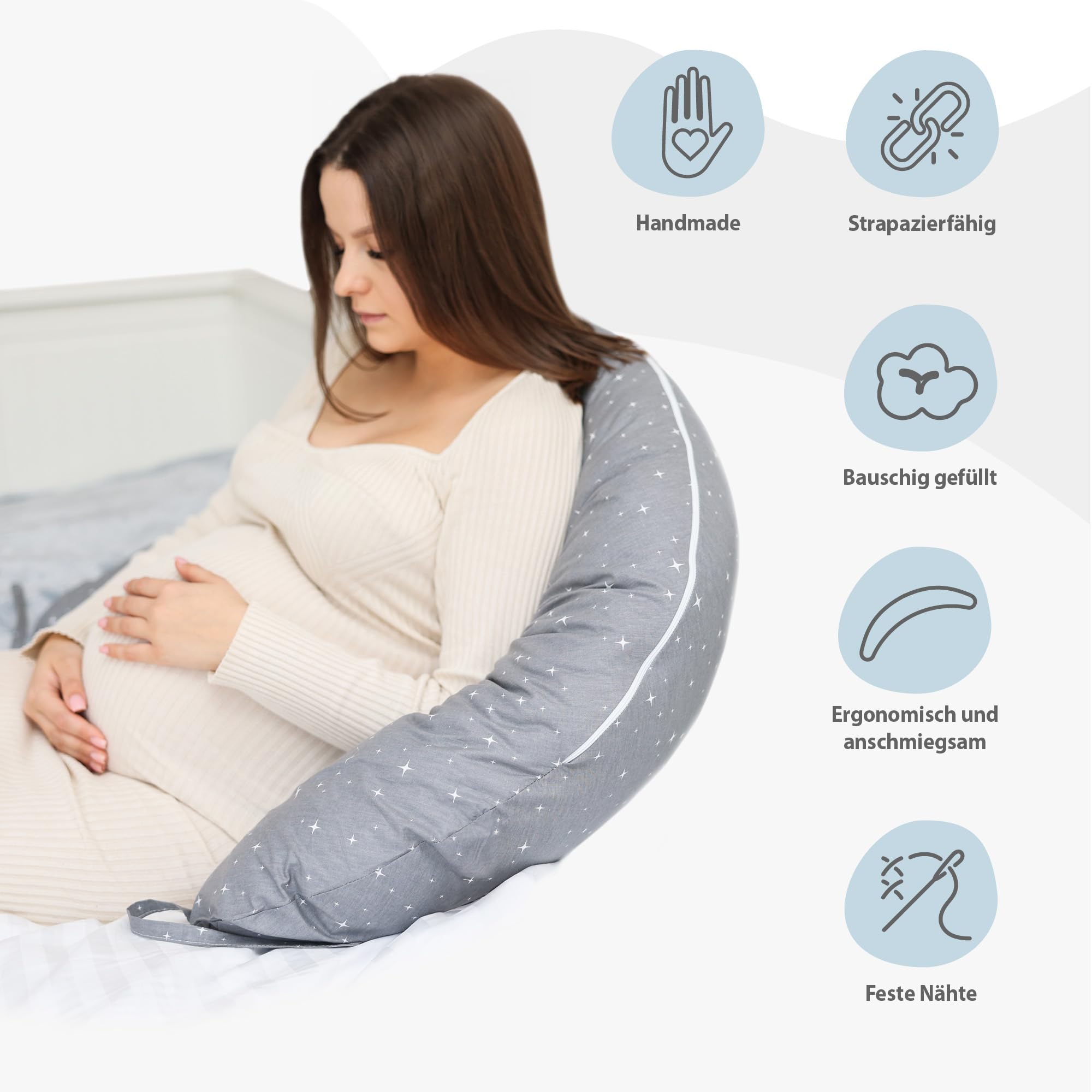 Totsy Baby Cuscino allattamento e gravidanza 140cm – Guanciale laterale corpo per dormire sul fianco Supporto perfetto per il riposo e il relax Ideale per maternità e futuro mamme Forma a C
