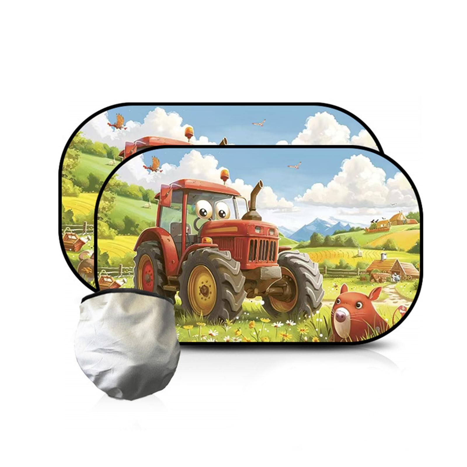 Tendine Parasole Auto Bambini Protezione UV, Cartone Animato Trattore, 51x31cm, Accessori Auto