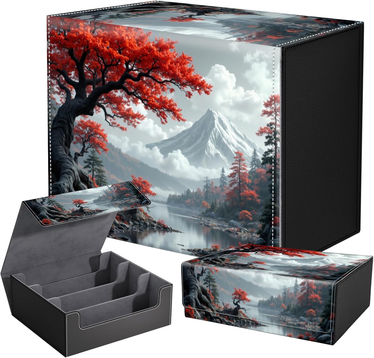 DEGDFSGR Card Game Storage Box for TCG MTG Commander Deck Box MTG Card Box Organizer Trading Card Case Magnetic Closure Creative Pattern Up to 2400 Cards, Snails Mushrooms Butterflies