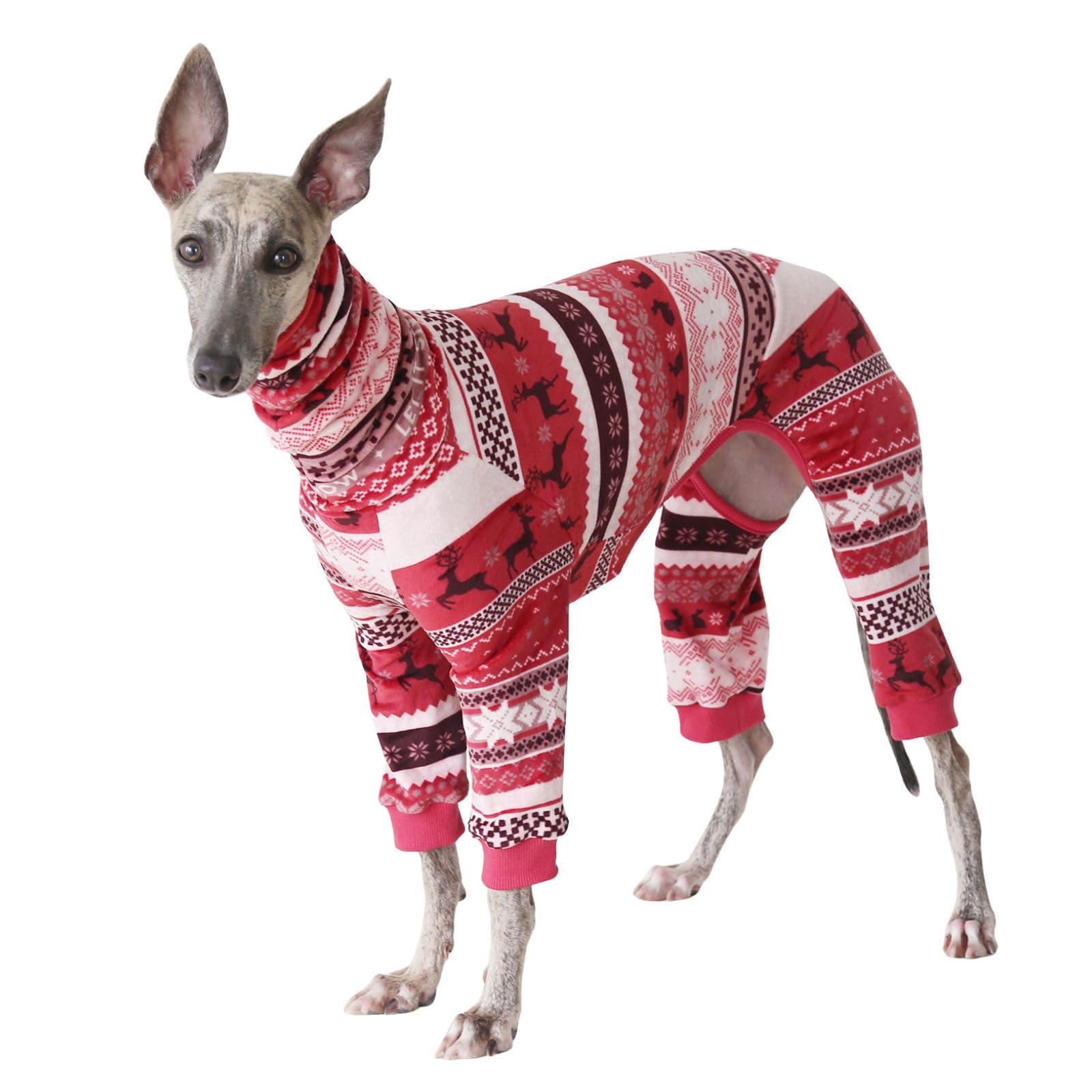 Greyhound Jumper,Whippet Cotton Pajamas Dog Onesie Dogs Jumpsuit (Red Elk, XS)