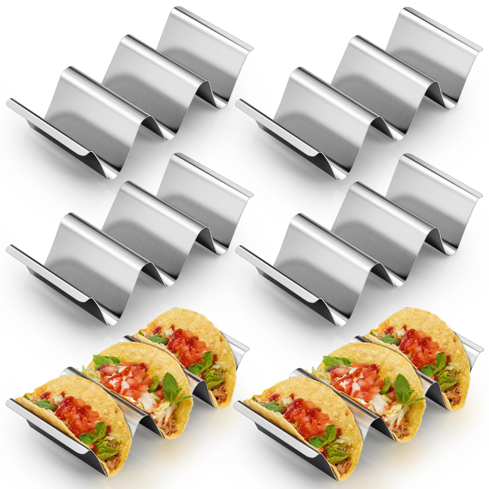 Taco Holder Stand, 6 Packs Stainless Steel Taco Rack Truck Tray Style, Oven, Grill and Dishwasher Safe