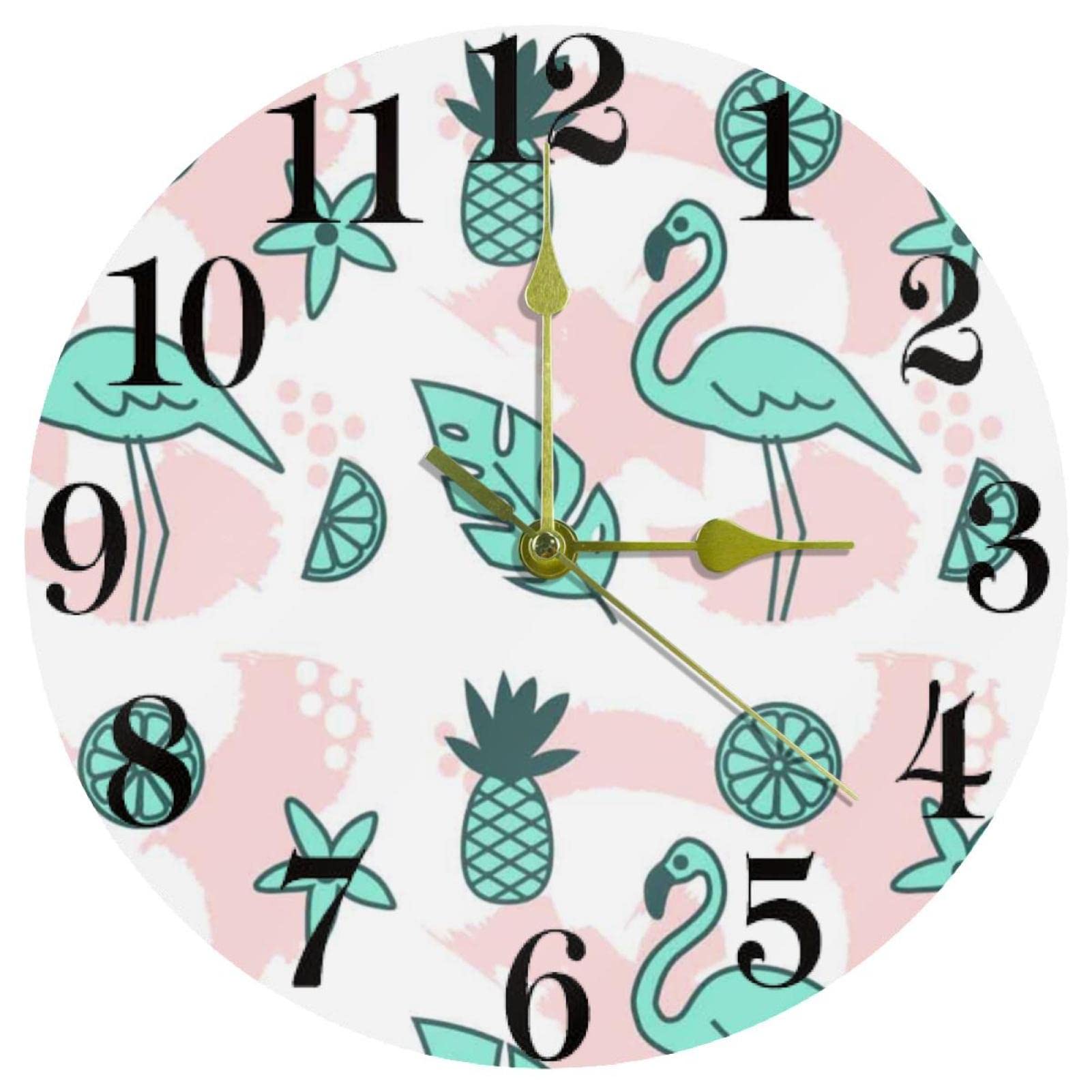 Horloge murale ronde à motif tropical de 25,4 cm pour travailler sans bruit