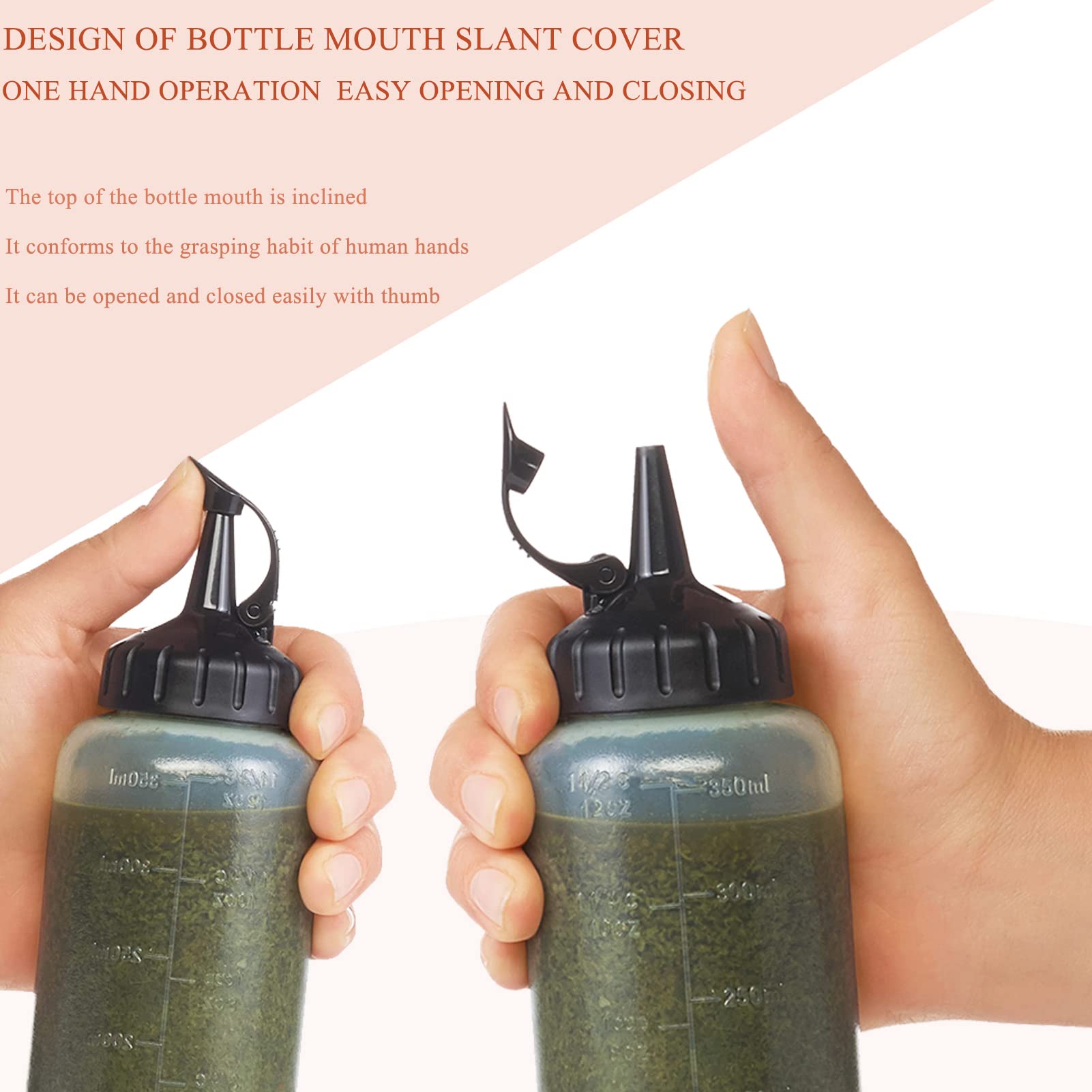 Bottiglie Spremibili Ricaricabili Per Salse - Set Da 3 Da 350ml, Nero, Con Coperchio Anti-Perda - Foto 2