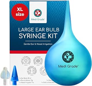 Medi Grade Large Ear Bulb Syringe, 3.04 fl oz - Translucent Bulb Ear Wax Removal Tool with Quad-Stream Tip Ear Cleaner - Travel Friendly and Gentle Ear Cleaning Kit