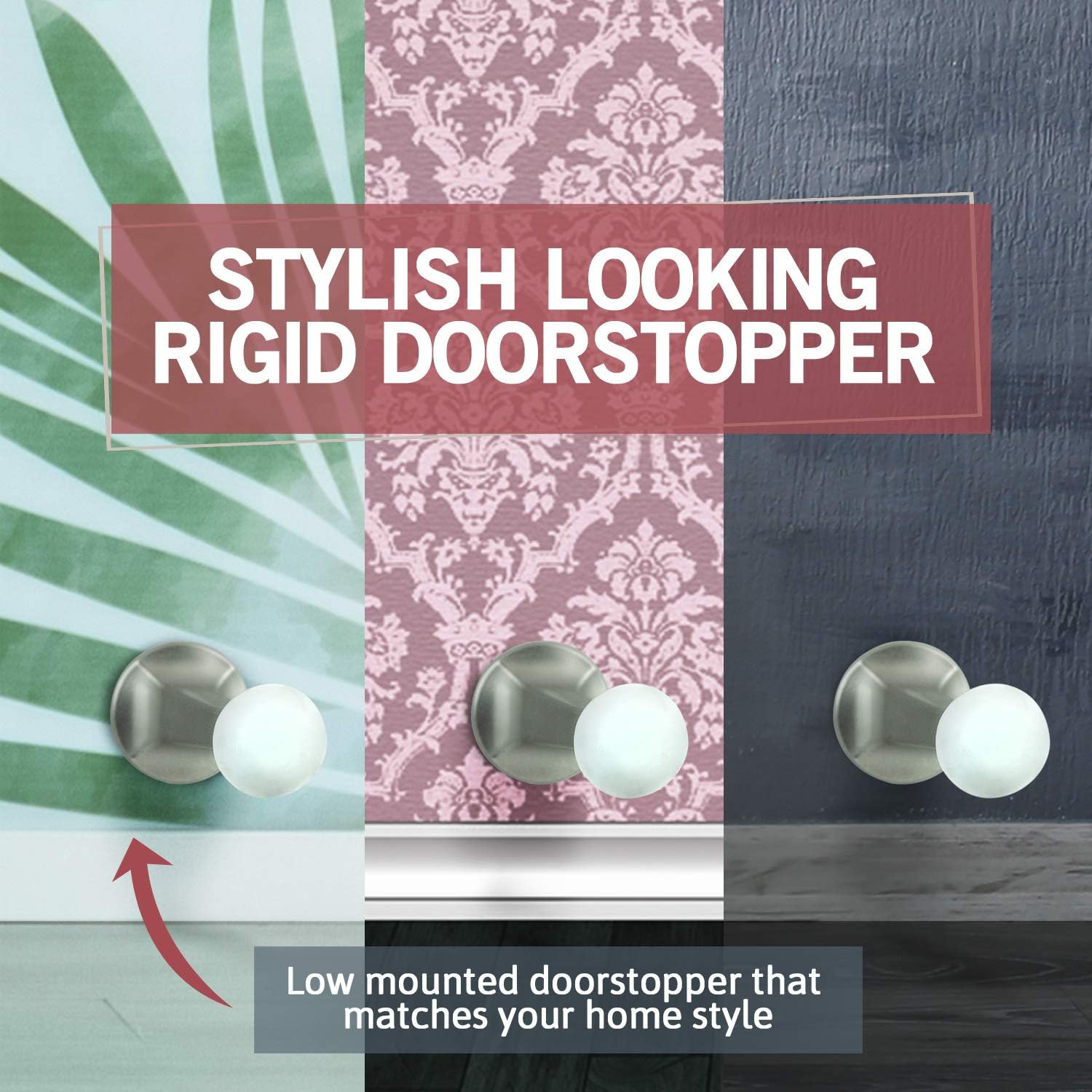 Jack N’ Drill 3-Inch Rigid Door Stop (12 Pack) - Heavy Duty Solid Metal Door Stopper | Prevents Wall & Door Damage - Rigid Rubber Tip Door Stop for Kitchen, Bedroom, Office (Satin Nickel)