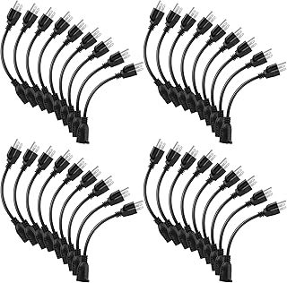 20 Pcs Short Power Extension Cord Outlet Saver Outlet Protectors Heavy Duty Power Extension Cords 3 Prong Extension Cord Power Extension Cable for Indoor Outdoor Use, 16AWG/13A, 3 Pin, Black, 8 Inch