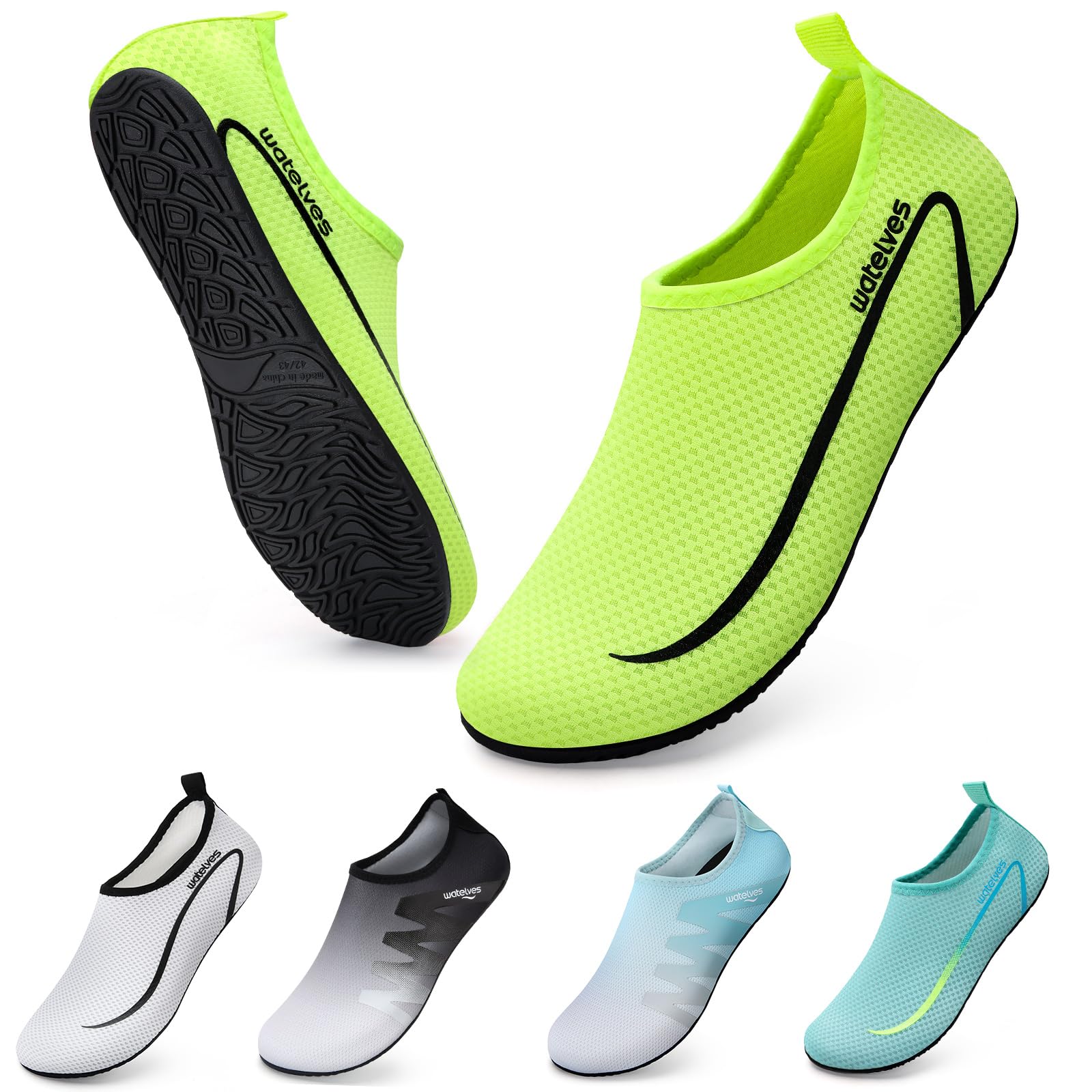 WateLves Wasserschuhe Badeschuhe Damen Herren Aquaschuhe Strandschuhe Schnell Trocknend Slip on Breathable Surfschuhe Unisex Schwimmschuhe 34-47EU