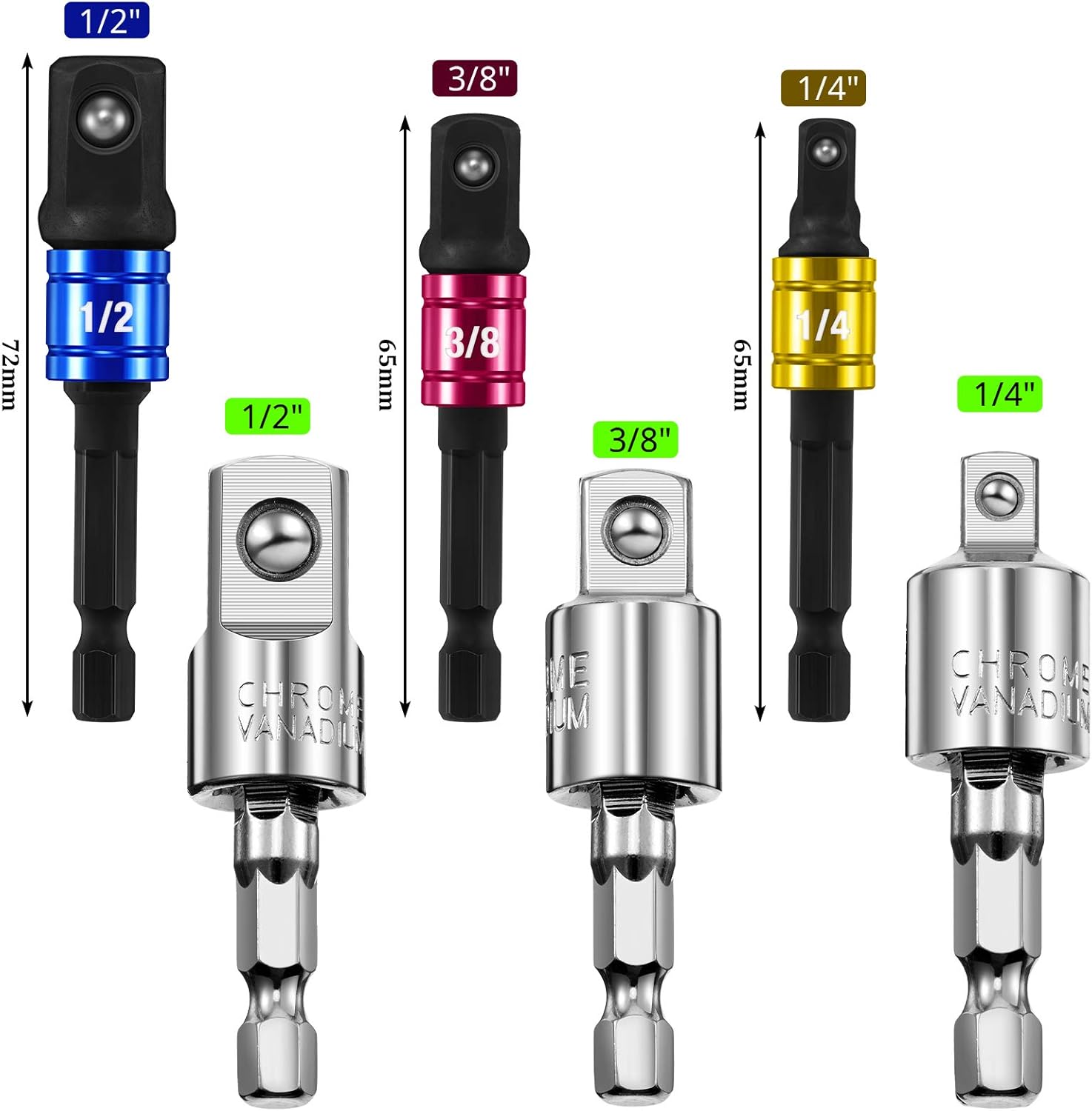 7 Pcs Impact Drill Sockets Adapter Drill Bit Adapter Set, 3 Hex Shanks Socket Adapter, 3 Pcs 360 Degree Rotatable Power Drill Sockets Adapter, 105 Degree Right Angle Screwdriver for Automotive DIY