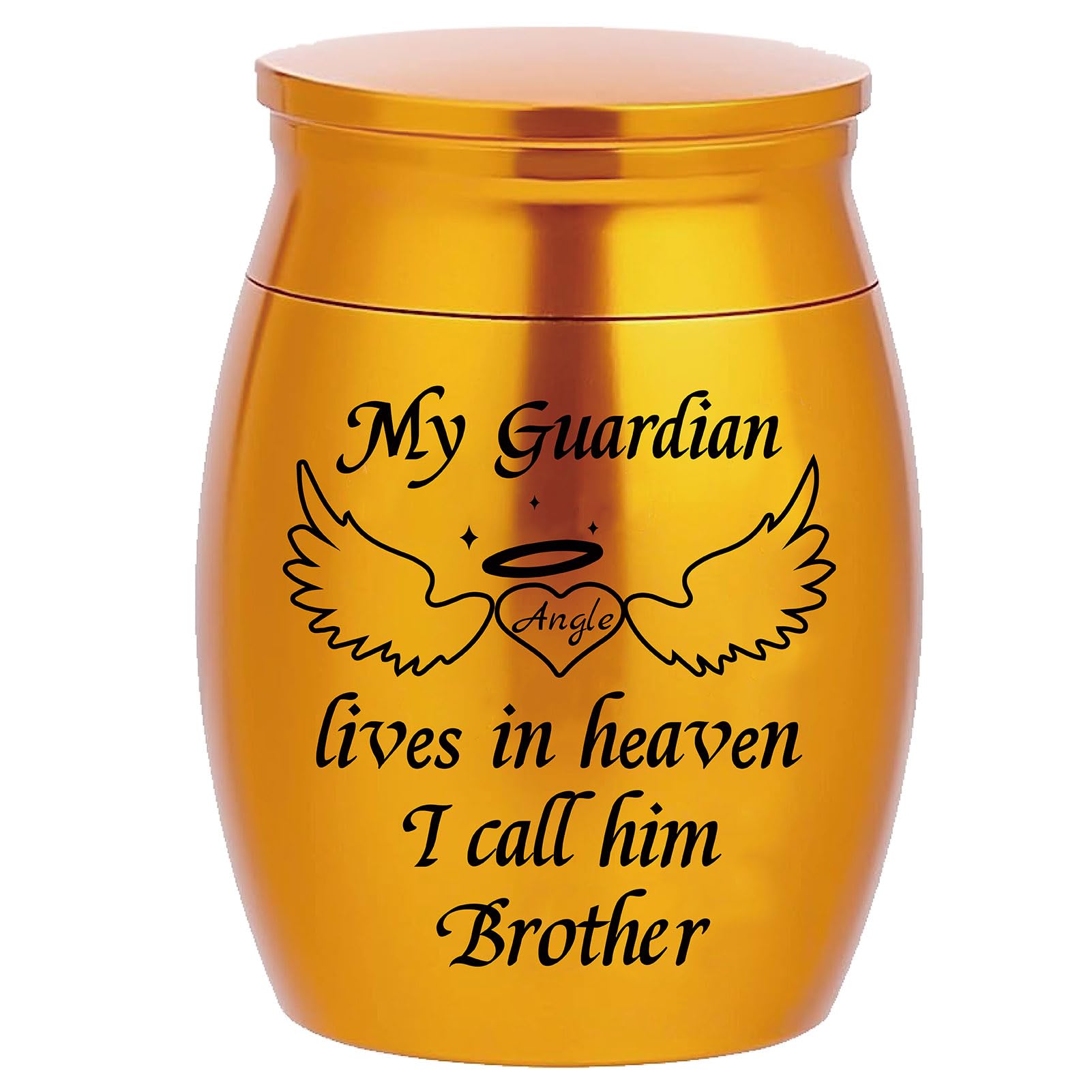 CREATCABIN Mini Urn Small Keepsake Cremation Ashes Holder Miniature Burial Funeral Paw Container Jar Stainless Steel for Human Ashes 1.57x1.18 Inch-My Guardian Lives In Heaven I Call Him Brother(Gold)