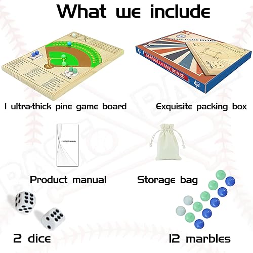 Miniatura 4 de Juego de mesa de dados de béisbol, dados gruesos de madera maciza y mármol, divertido patrón de color, juego de mesa de batalla doble para fiestas