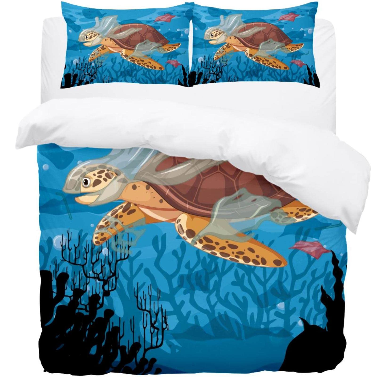 Housse de couette thermique tortue de mer | Parure de lit chaude 2 personnes