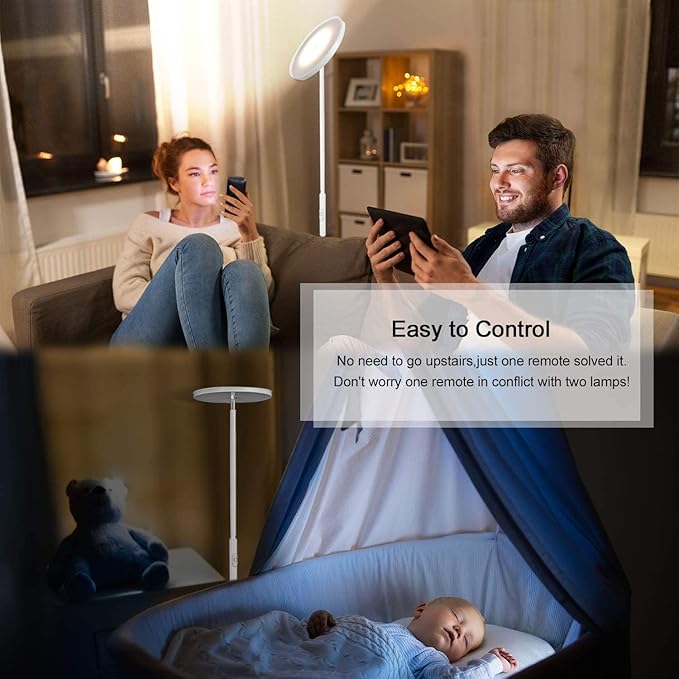 JOOFO JOOFO Floor Lamp,30W/2400LM Sky LED Modern Torchiere 3 Color Temperatures Super Bright -Tall Standing Pole Light with Remote & Touch Control for Living Room,Bed Room,Office (Pearl White) photo 3