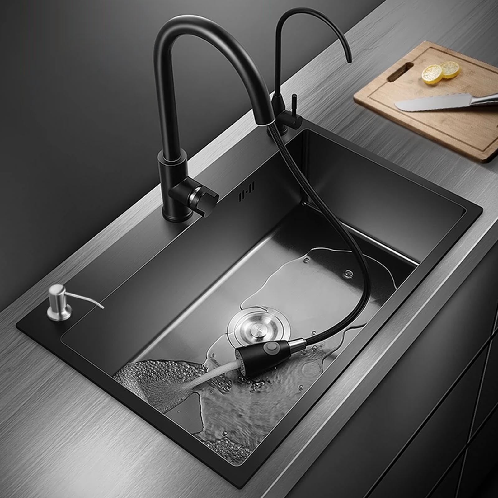 Évier en acier inoxydable 304 encastré avec son robinet rétractable pour cuisine