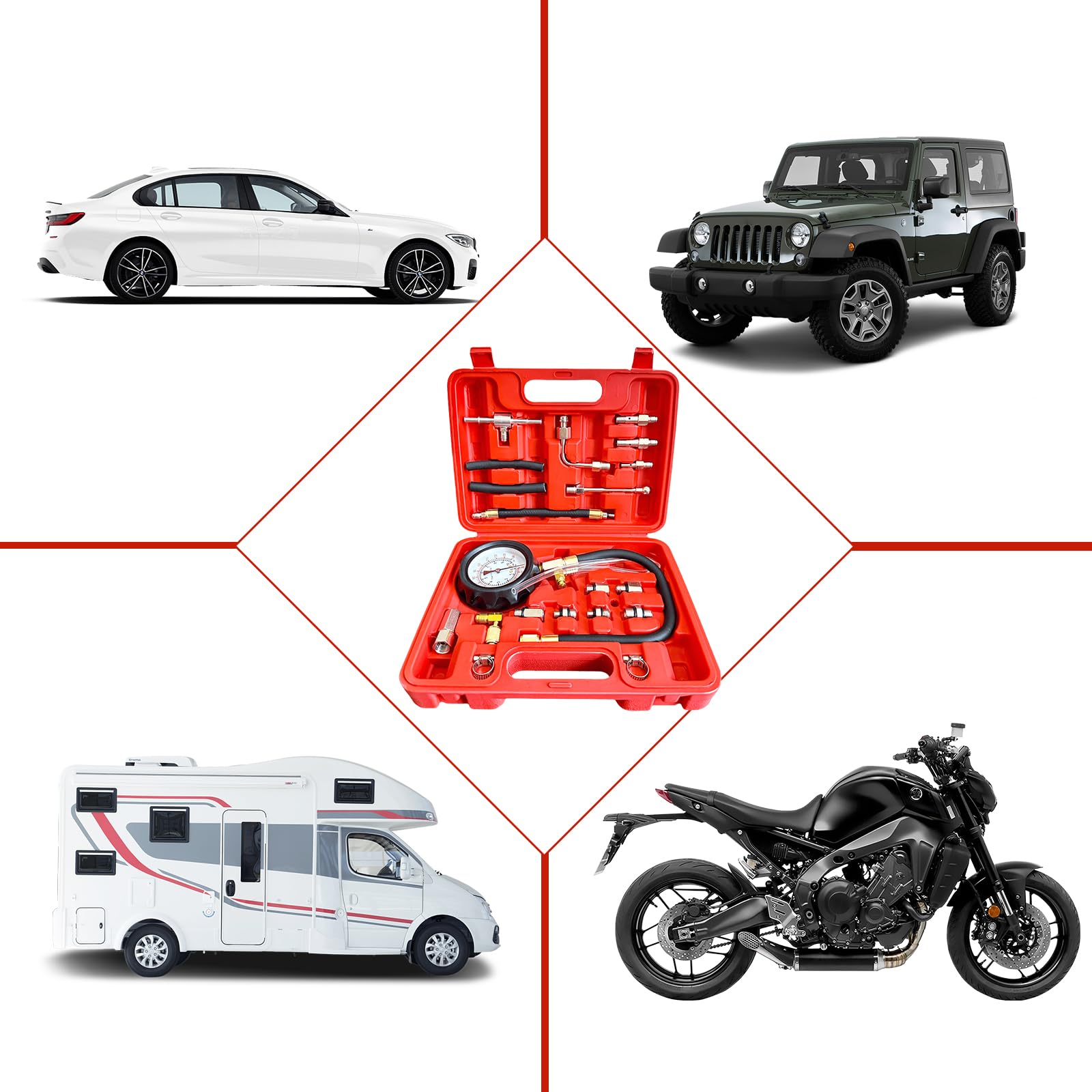 0-140 PSI Manometro carburante, kit tester di pressione carburante TU-114 per pompa iniezione, tester di pressione benzina per auto, camion, moto, strumento diagnostico, rilevamento