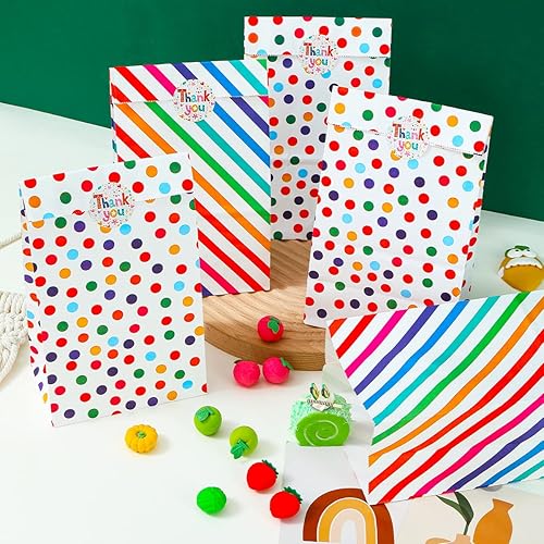 Miniatura 2 de Vammy 30 bolsas de papel de regalo de arcoíris para fiestas, bolsas de regalo de papel kraft seguras para alimentos, bolsas de dulces con 36