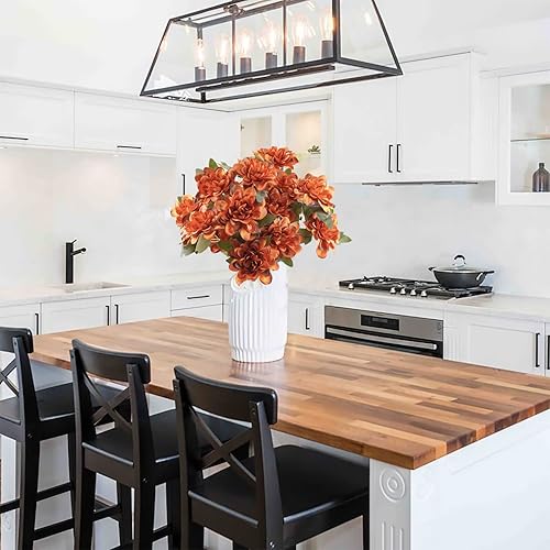 Miniatura 2 de Uieke 6 piezas de margaritas artificiales con tallo, arreglo de flores de seda de color naranja quemado para el hogar, fiesta, otoño, boda,