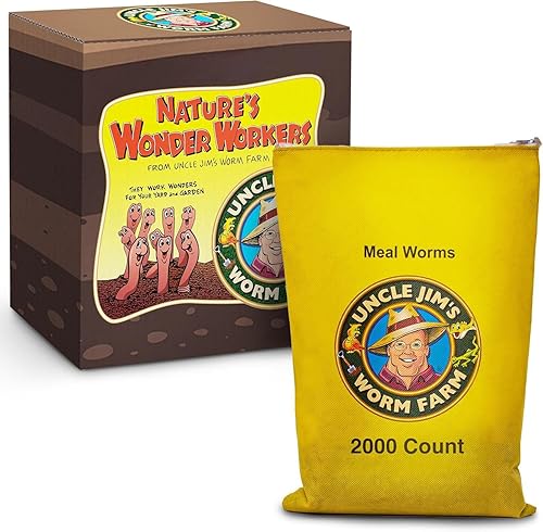 Uncle Jim's Worm Farm 2000 gusanos de harina para reptiles y pollos | Gusanos de harina para alimentar lagartos, gecko, dragones barbudos, pollos,