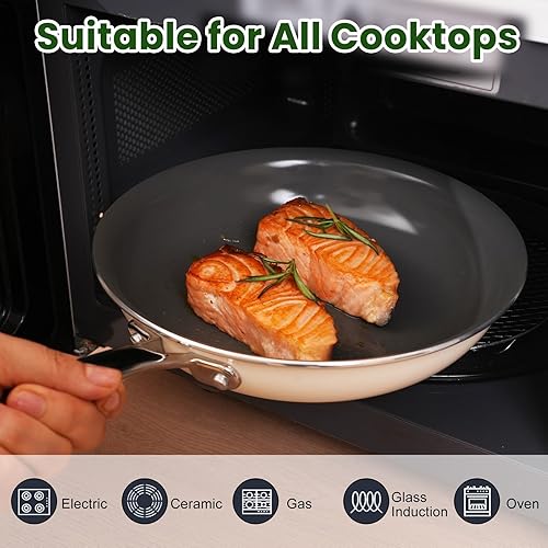 Miniatura 4 de Sartenes antiadherentes de cerámica Skillet, sartén grande antiadherente de 11 pulgadas para cocina, sin PFOA PTFE PFAs