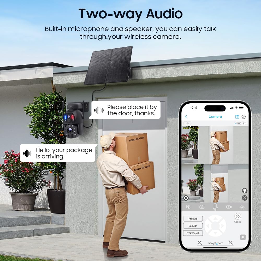 SHIWOJIA Zewnętrzna kamera bezpieczeństwa 6 MP z podwójnym obiektywem, 4G LTE, solarna kamera do monitoringu z panelem słonecznym 20 W, bateria 20 000 mAh, 36-krotny zoom noktowizor, IP66