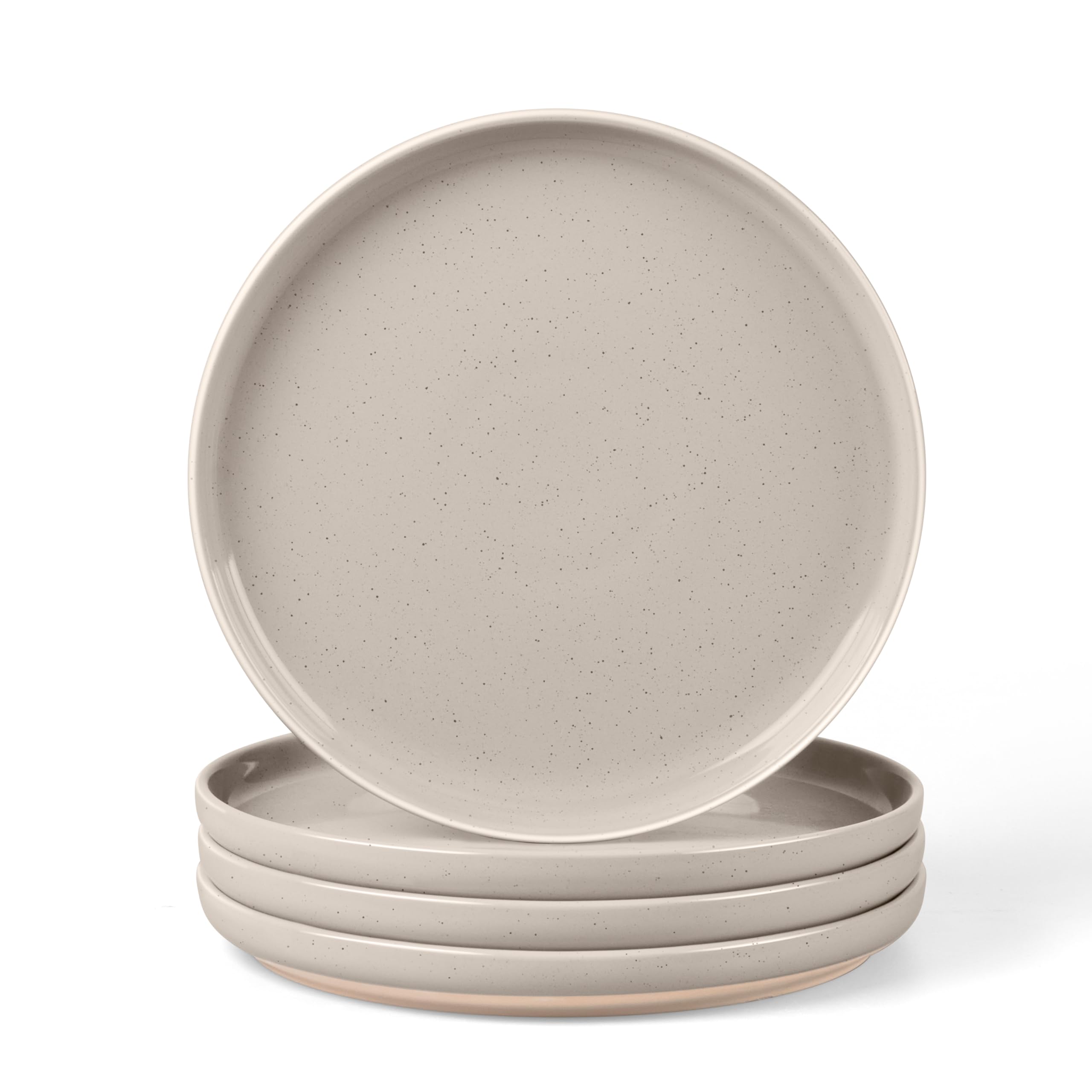 LIANYU Stoneware Dinner Plates Set of 4, 10.5 Inch Porcelain Kitchen Plates, High Edge Flat Dishes Set for Steak, Salad, Dessert, Microwave &amp; Dishwasher &amp; Oven Safe, Scratch Resistant, Milky Brown