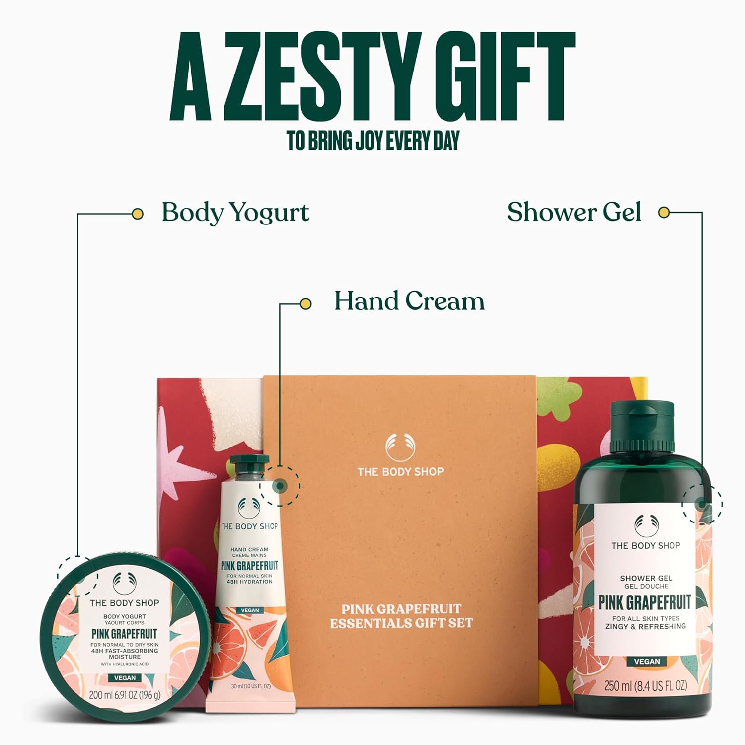 The Body Shop Pink Grapefruit Essentials Gift Set - 3 Piece Set, Includes Body Yogurt, Hand Cream, Shower Gel, Vegan - Image 2