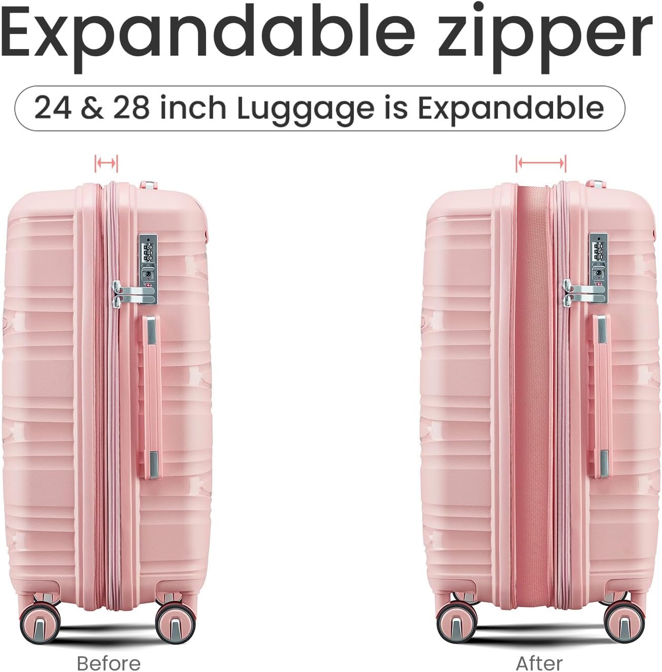 Luggage Sets 4 Piece(14/20/24/28), Expandable Carry On Luggage with 4 Double 360 Degrees Mute Spinner Wheels PP Materials Durable TSA Lock Travel Luggage