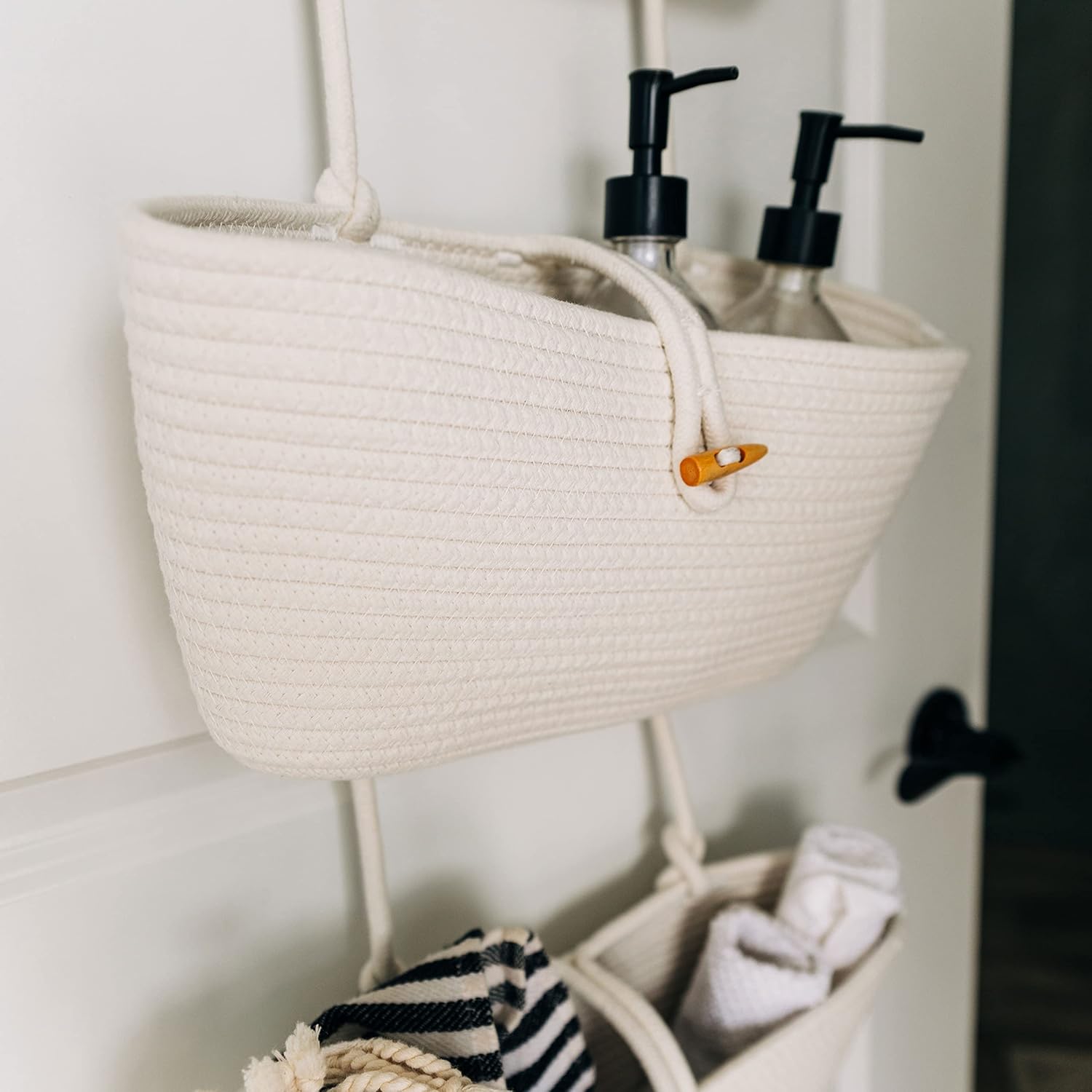 OrganiHaus White 3-Tier Wall Hanging Baskets for Organizing, Hanging Storage Basket, Over the Door Basket Organizer, Wall Mounted Basket for Nursery Organization, Hanging Baskets for Nursery Decor