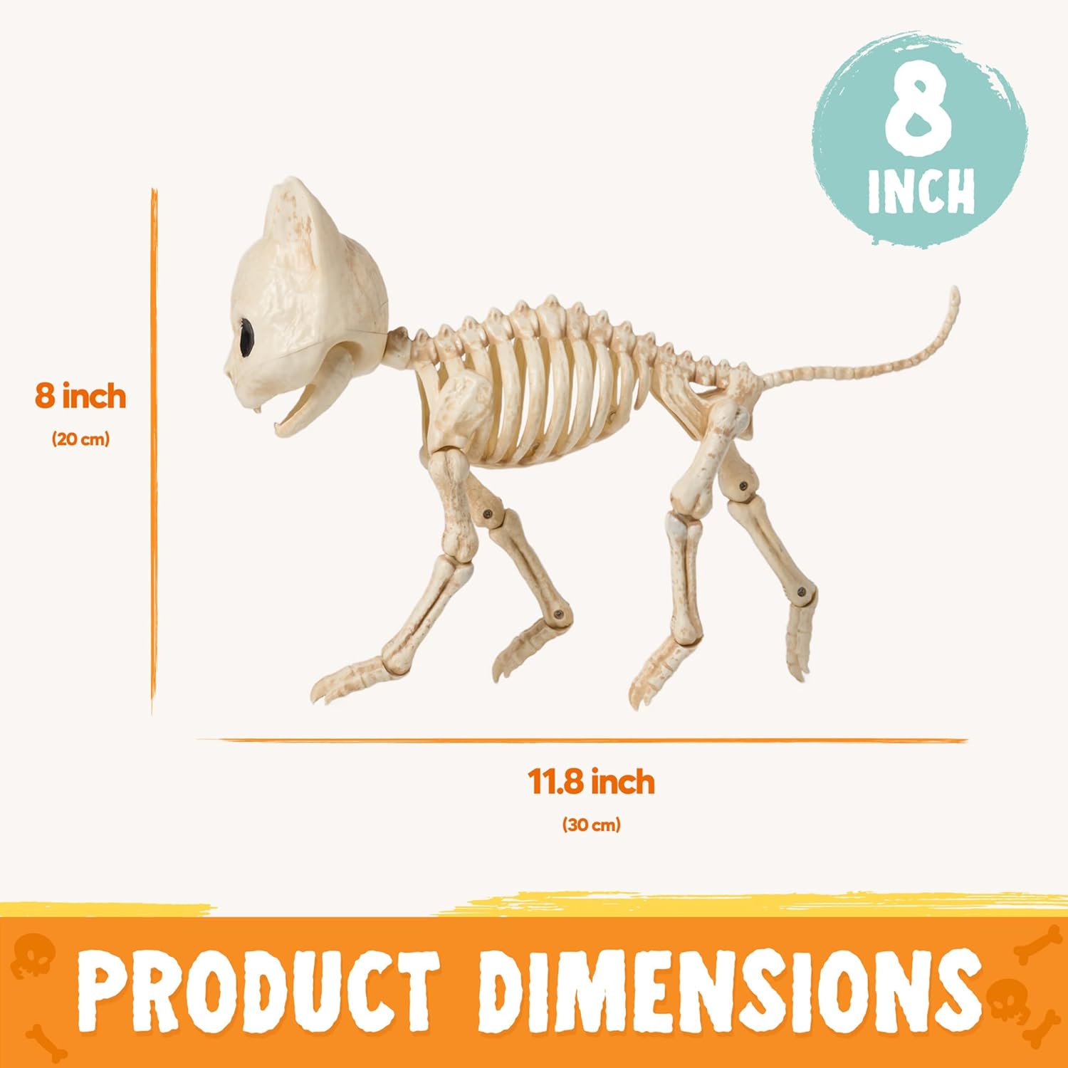 JOYIN 猫 スケルトン ハロウィンデコレーション 8インチ プラスチック 動物 スケルトン 可動式 可動式 関節付き 不気味 屋