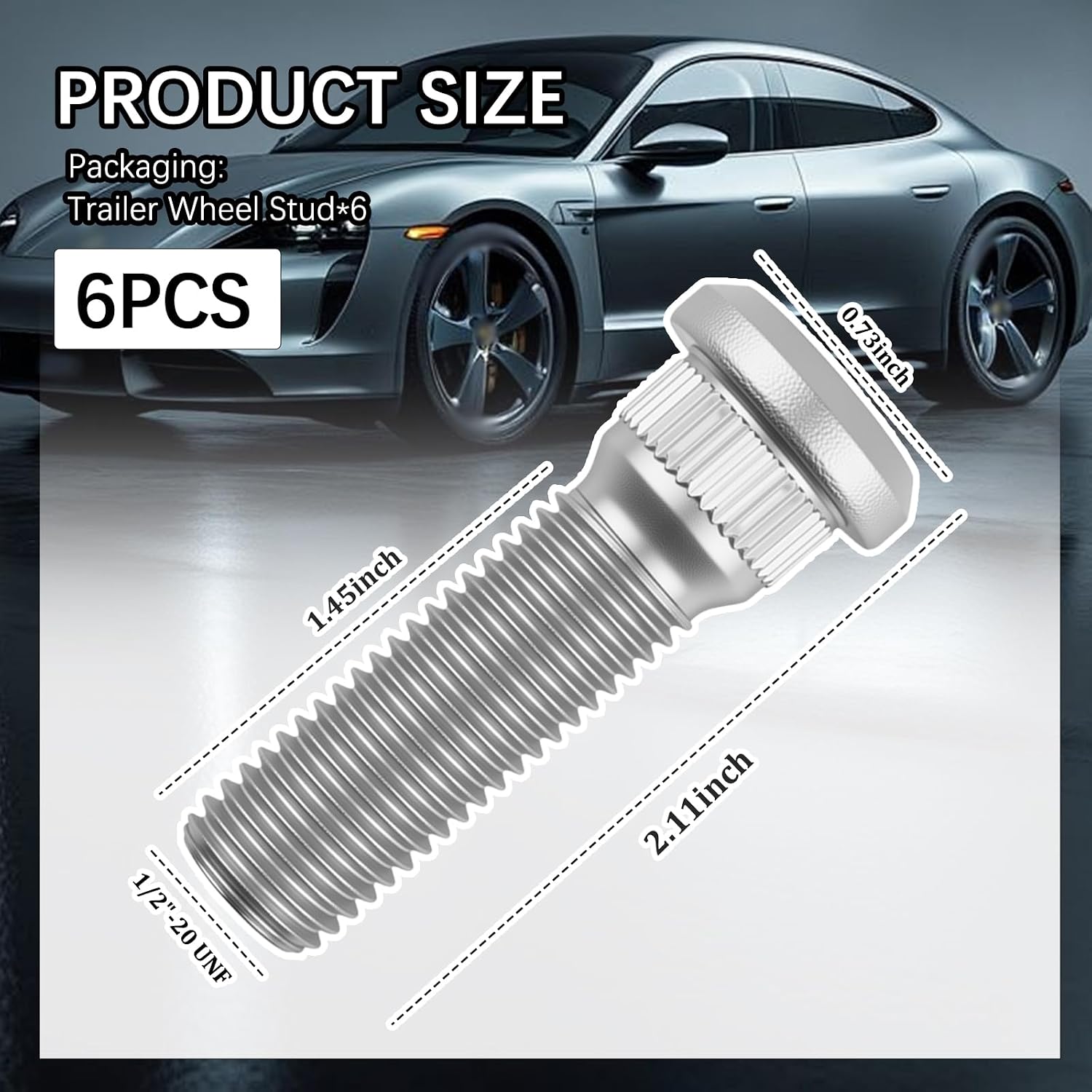 6PCS Trailer Wheel Studs 1/2-20 UNF,12.9 Grade Wheel Lug Studs Compatible with Lippert & Dexter Axle,Wheels Bolts with 2000-7000 Lb Load 0.73" Head 0.56" Spline 2.11" Length