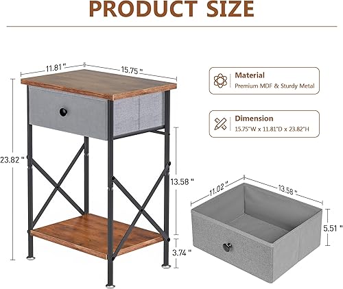 Miniatura 3 de VECELO Mesitas de noche modernas y versátiles, diseño X, mesa auxiliar de noche, estante de almacenamiento con cajón para sala de estar y