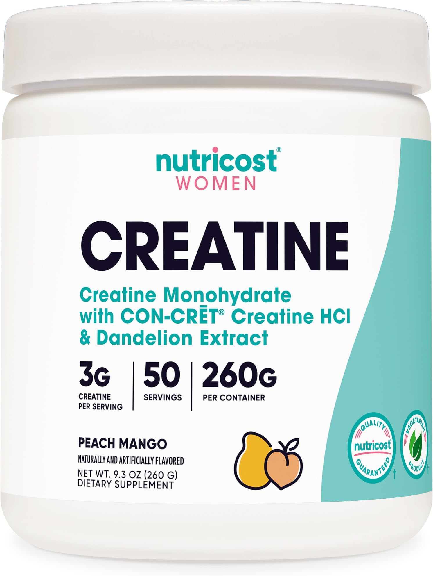Creatine Monohydrate Powder for Women, Micronized, Peach Mango Flavor, 50 Servings - Vegetarian, Non-GMO, Gluten Free